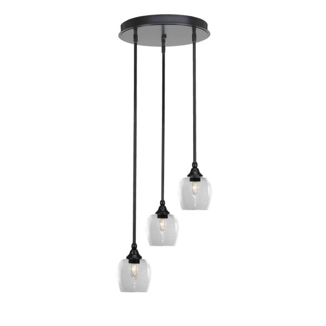 Toltec Lighting Empire 3 Light 15 inch Cluster Pendalier in Matte Black with Clear Bubble Glass 2143-MB-4810