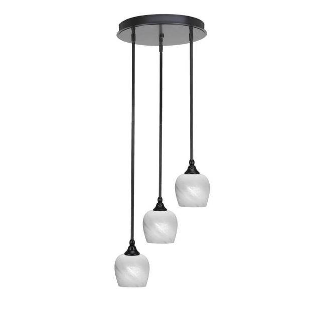 Toltec Lighting Empire 3 Light 15 inch Cluster Pendalier in Matte Black with White Marble Glass 2143-MB-4811