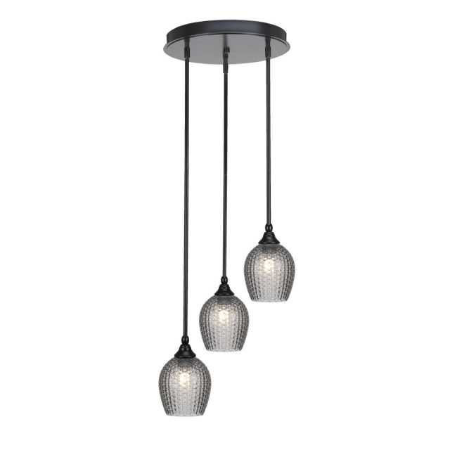 Toltec Lighting Empire 3 Light 16 inch Cluster Pendalier in Matte Black with Smoke Textured Glass 2143-MB-4902