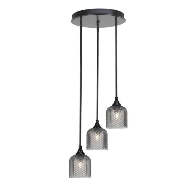 Toltec Lighting Empire 3 Light 16 inch Cluster Pendalier in Matte Black with Smoke Textured Glass 2143-MB-4912