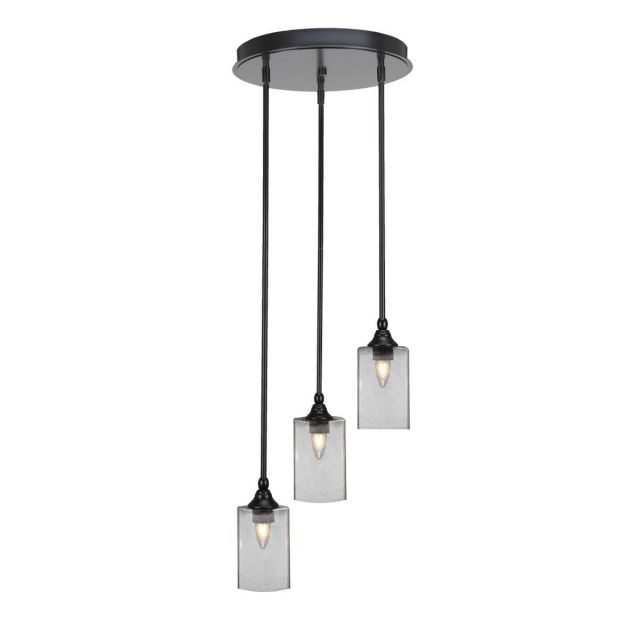 Toltec Lighting Empire 3 Light 14 inch Cluster Pendalier in Matte Black with Square Clear Bubble Glass 2143-MB-530