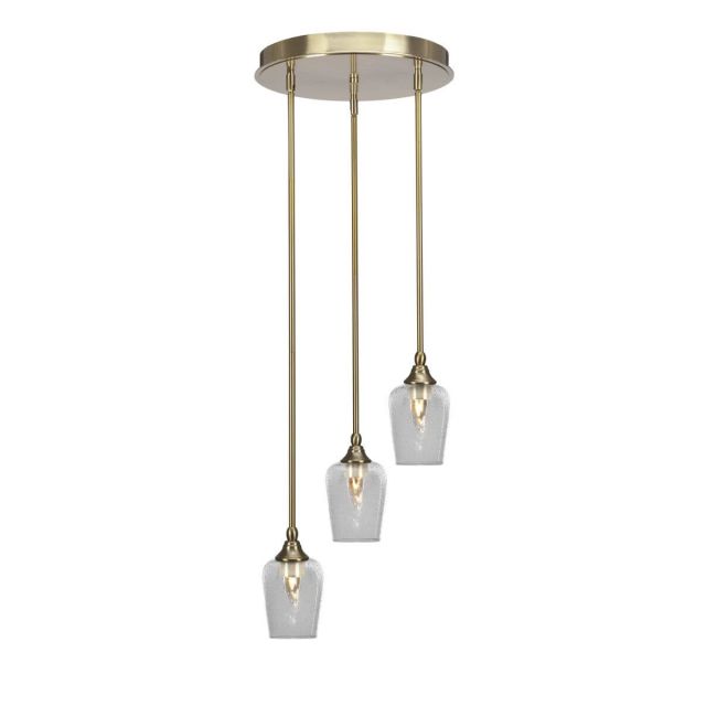 Toltec Lighting Empire 3 Light 14 inch Cluster Pendalier in New Age Brass with Clear Bubble Glass 2143-NAB-210