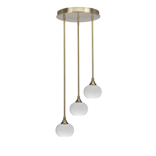 Toltec Lighting Empire 3 Light 16 inch Cluster Pendalier in New Age Brass with White Muslin Glass 2143-NAB-212