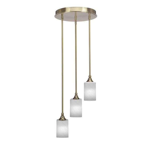 Toltec Lighting Empire 3 Light 14 inch Cluster Pendalier in New Age Brass with White Marble Glass 2143-NAB-3001