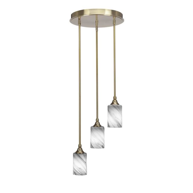 Toltec Lighting Empire 3 Light 14 inch Cluster Pendalier in New Age Brass with Onyx Swirl Glass 2143-NAB-3009