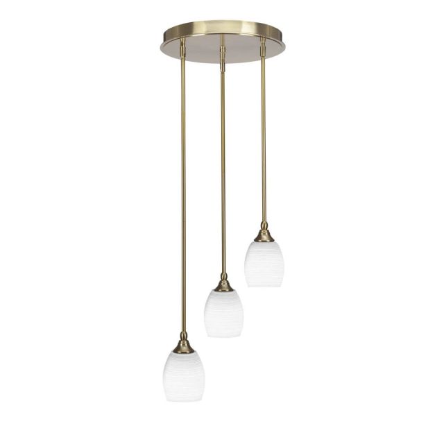 Toltec Lighting Empire 3 Light 15 inch Cluster Pendalier in New Age Brass with White Matrix Glass 2143-NAB-4021