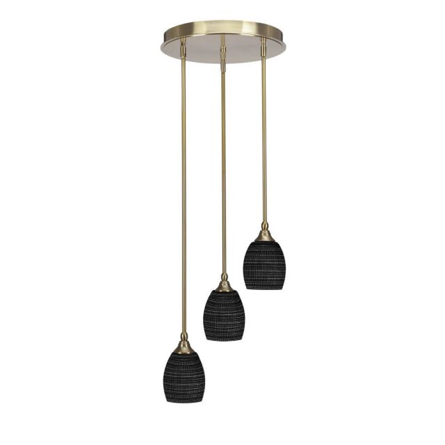 Toltec Lighting Empire 3 Light 15 inch Cluster Pendalier in New Age Brass with Black Matrix Glass 2143-NAB-4029