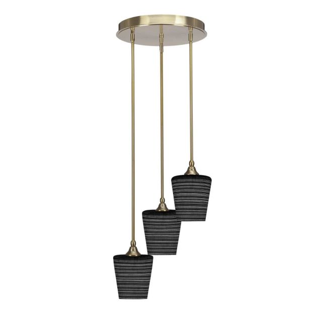 Toltec Lighting Empire 3 Light 15 inch Cluster Pendalier in New Age Brass with Black Matrix Glass 2143-NAB-4039