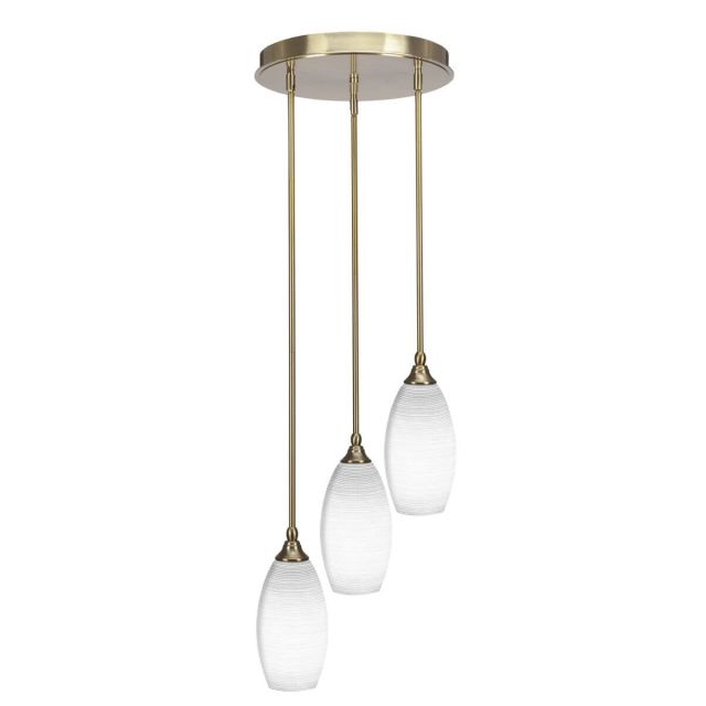 Toltec Lighting Empire 3 Light 15 inch Cluster Pendalier in New Age Brass with White Matrix Glass 2143-NAB-4041