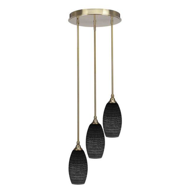 Toltec Lighting Empire 3 Light 15 inch Cluster Pendalier in New Age Brass with Black Matrix Glass 2143-NAB-4049