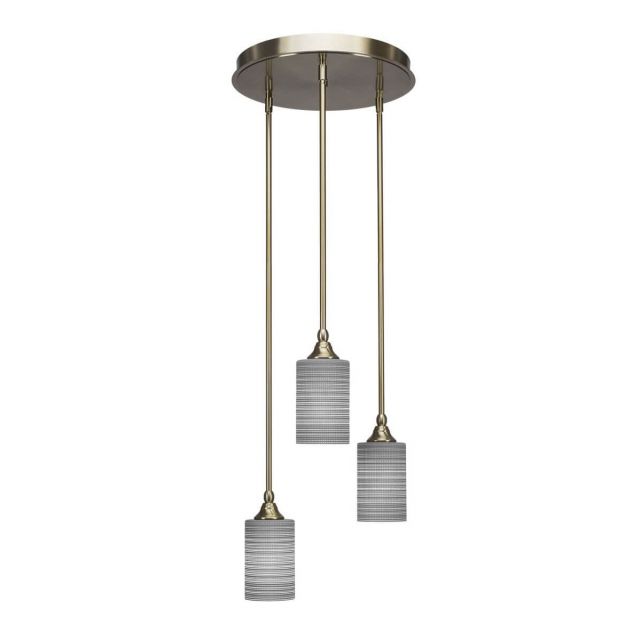 Toltec Lighting Empire 3 Light 19 inch Cluster Pendant in New Age Brass with Gray Matrix Glass 2143-NAB-4062