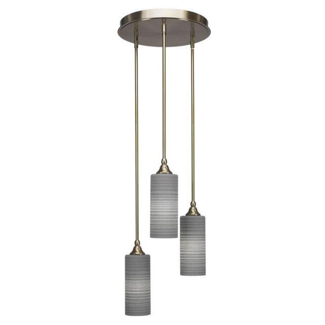 Toltec Lighting Empire 3 Light 19 inch Cluster Pendant in New Age Brass with Gray Matrix Glass 2143-NAB-4092