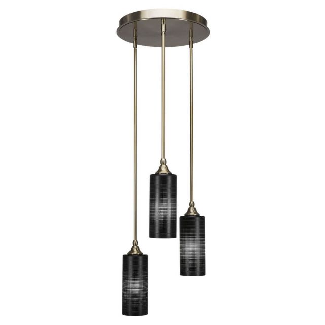 Toltec Lighting Empire 3 Light 19 inch Cluster Pendant in New Age Brass with Black Matrix Glass 2143-NAB-4099