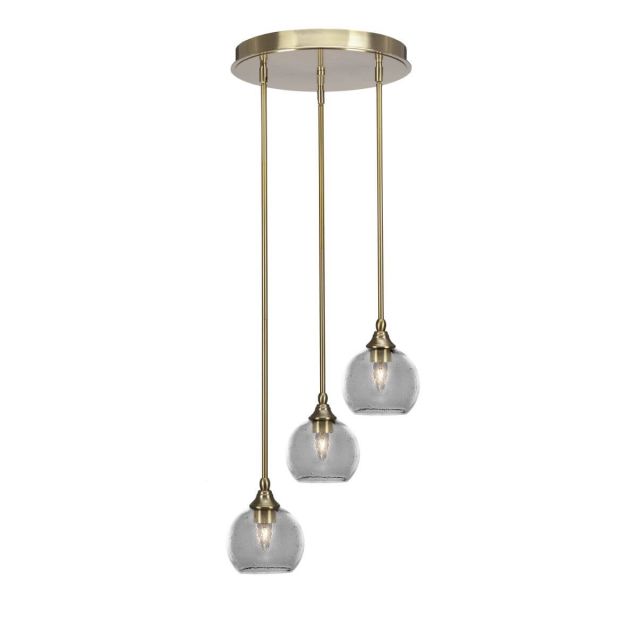 Toltec Lighting Empire 3 Light 15 inch Cluster Pendalier in New Age Brass with Clear Bubble Glass 2143-NAB-4100