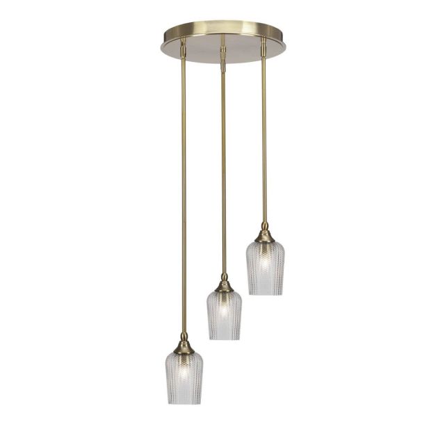 Toltec Lighting Empire 3 Light 15 inch Cluster Pendalier in New Age Brass with Clear Textured Glass 2143-NAB-4250
