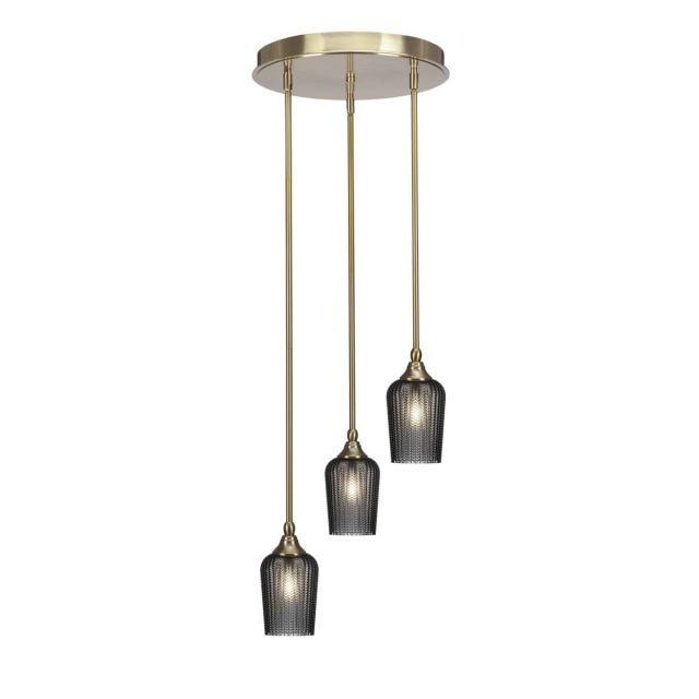 Toltec Lighting Empire 3 Light 15 inch Cluster Pendalier in New Age Brass with Smoke Textured Glass 2143-NAB-4252