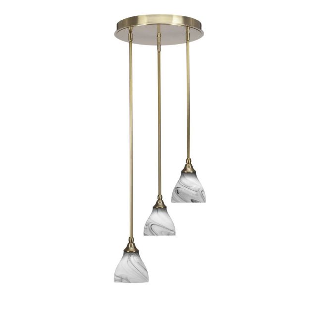 Toltec Lighting Empire 3 Light 15 inch Cluster Pendalier in New Age Brass with Onyx Swirl Glass 2143-NAB-4769