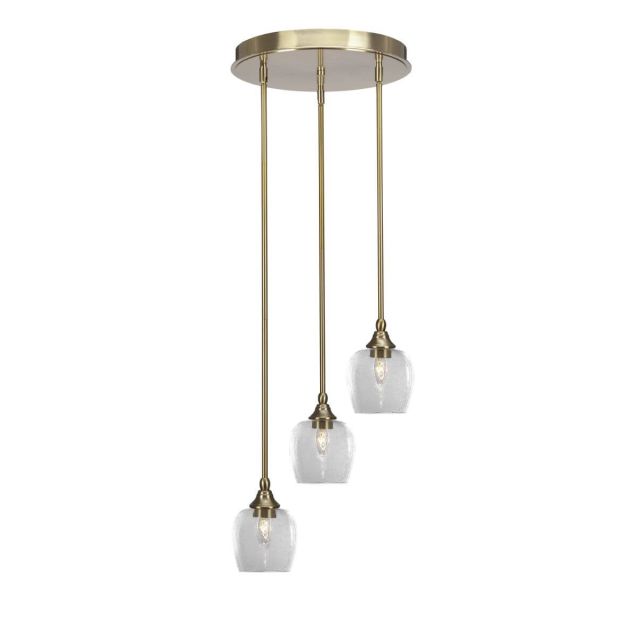 Toltec Lighting Empire 3 Light 15 inch Cluster Pendalier in New Age Brass with Clear Bubble Glass 2143-NAB-4810