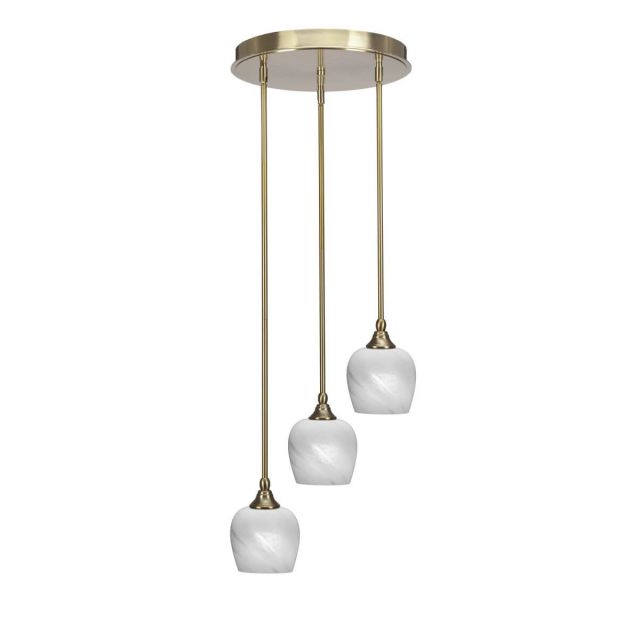 Toltec Lighting Empire 3 Light 15 inch Cluster Pendalier in New Age Brass with White Marble Glass 2143-NAB-4811