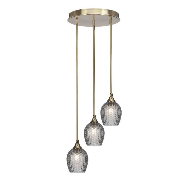 Toltec Lighting Empire 3 Light 16 inch Cluster Pendalier in New Age Brass with Smoke Textured Glass 2143-NAB-4902