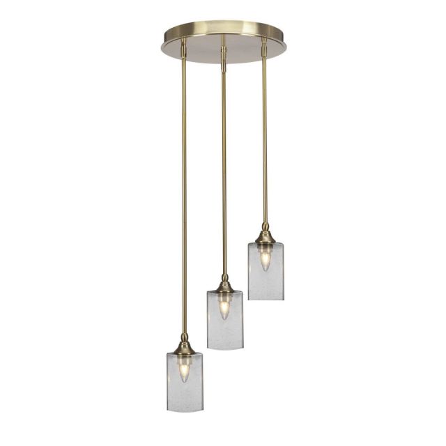 Toltec Lighting Empire 3 Light 14 inch Cluster Pendalier in New Age Brass with Square Clear Bubble Glass 2143-NAB-530