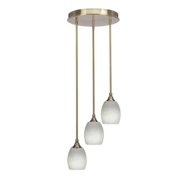 Toltec Lighting Empire 3 Light 14 inch Cluster Pendalier in New Age Brass with White Linen Glass 2143-NAB-615
