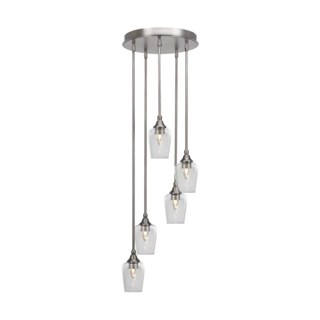 Toltec Lighting Empire 5 Light 15 inch Cluster Pendalier in Brushed Nickel with Clear Bubble Glass 2145-BN-210
