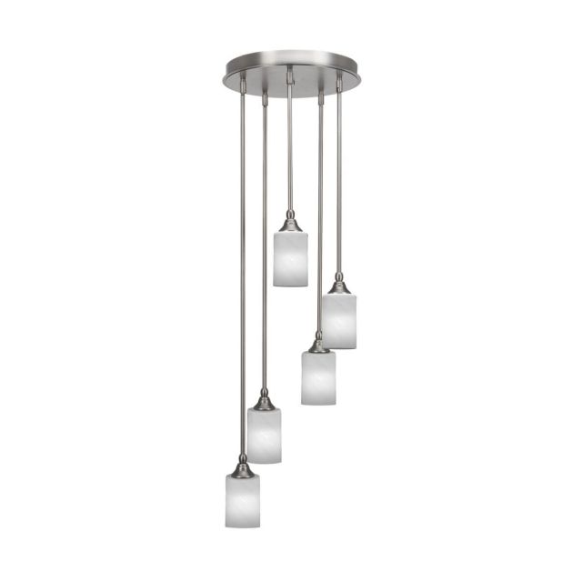 Toltec Lighting Empire 5 Light 14 inch Cluster Pendalier in Brushed Nickel with White Marble Glass 2145-BN-3001