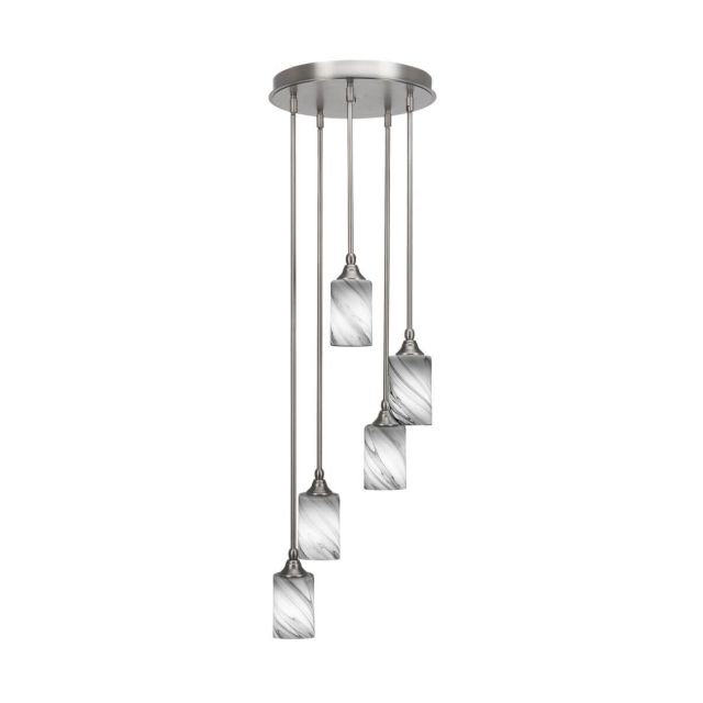 Toltec Lighting Empire 5 Light 14 inch Cluster Pendalier in Brushed Nickel with Onyx Swirl Glass 2145-BN-3009