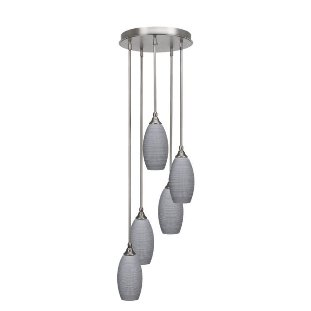 Toltec Lighting Empire 5 Light 15 inch Cluster Pendalier in Brushed Nickel with Gray Matrix Glass 2145-BN-4042