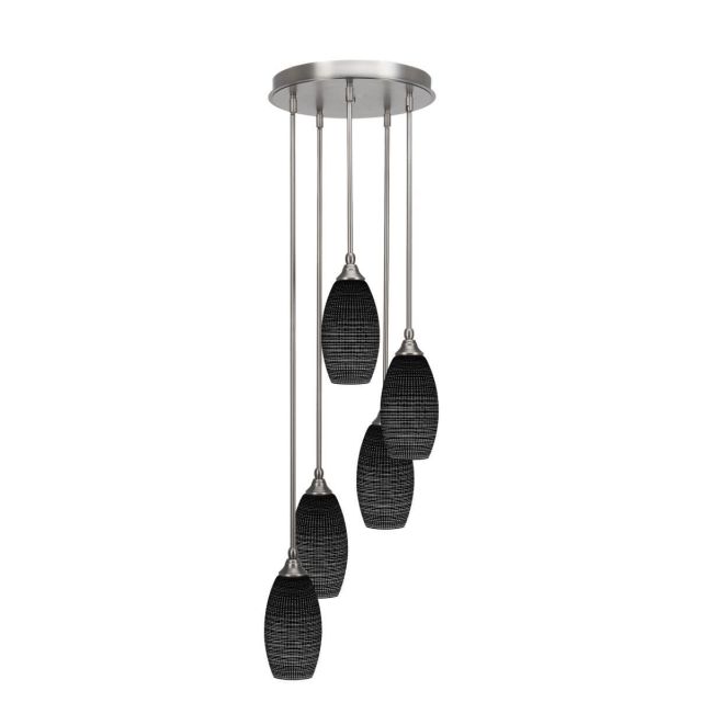Toltec Lighting Empire 5 Light 15 inch Cluster Pendalier in Brushed Nickel with Black Matrix Glass 2145-BN-4049