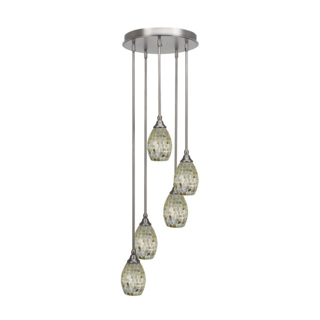 Toltec Lighting Empire 5 Light 15 inch Cluster Pendalier in Brushed Nickel with Ivory Glaze Seashell Glass 2145-BN-406