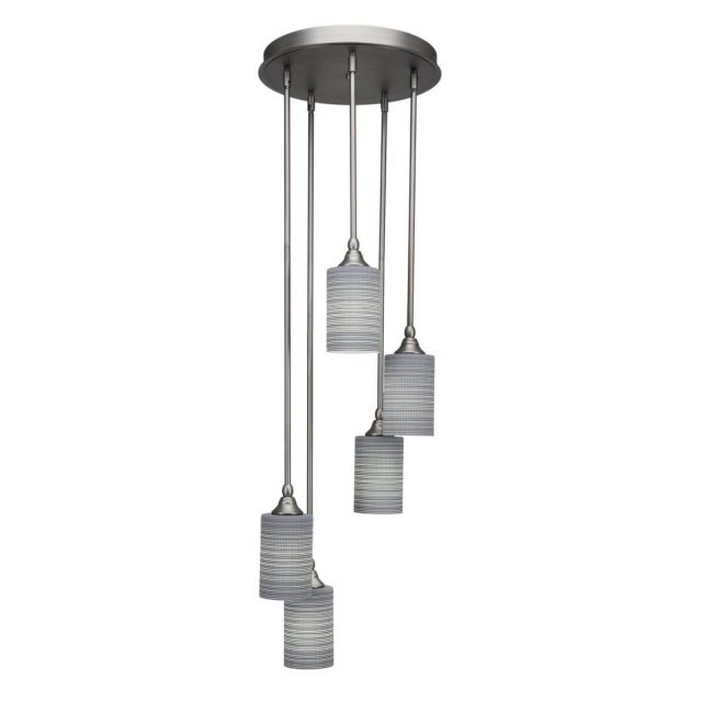 Toltec Lighting Empire 5 Light 14 inch Cluster Pendant in Brushed Nickel with Gray Matrix Glass 2145-BN-4062