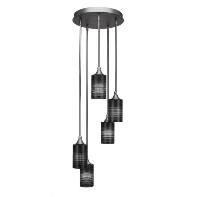 Toltec Lighting Empire 5 Light 14 inch Cluster Pendant in Brushed Nickel with Black Matrix Glass 2145-BN-4069
