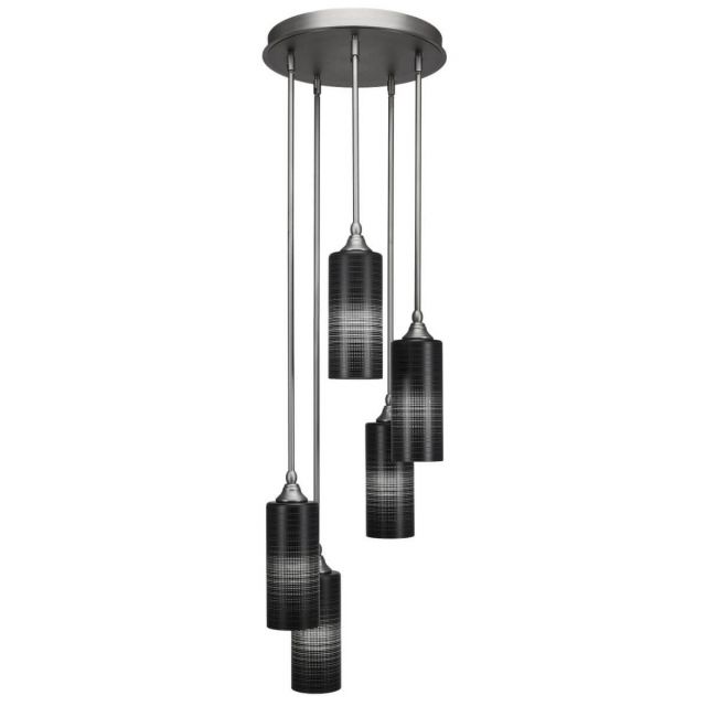 Toltec Lighting Empire 5 Light 14 inch Cluster Pendant in Brushed Nickel with Black Matrix Glass 2145-BN-4099