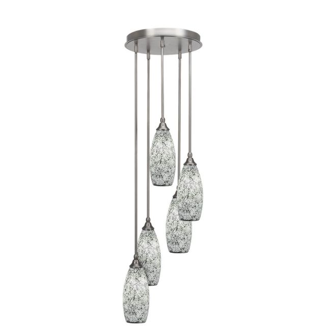 Toltec Lighting Empire 5 Light 14 inch Cluster Pendalier in Brushed Nickel with Black Fusion Glass 2145-BN-416