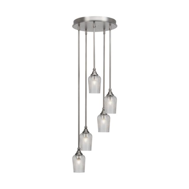 Toltec Lighting Empire 5 Light 15 inch Cluster Pendalier in Brushed Nickel with Clear Textured Glass 2145-BN-4250