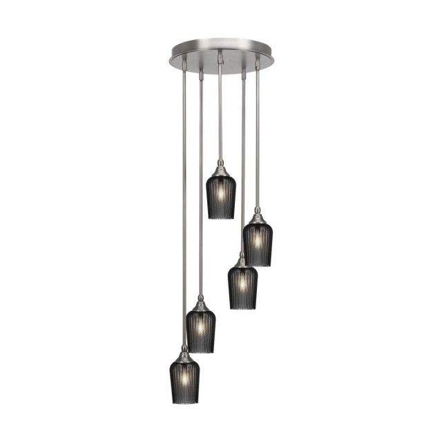 Toltec Lighting Empire 5 Light 15 inch Cluster Pendalier in Brushed Nickel with Smoke Textured Glass 2145-BN-4252