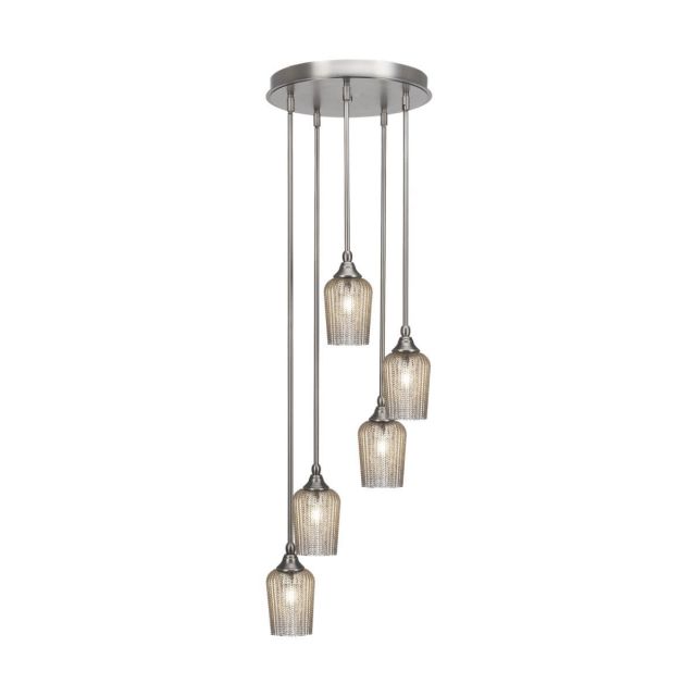 Toltec Lighting Empire 5 Light 15 inch Cluster Pendalier in Brushed Nickel with Silver Textured Glass 2145-BN-4253