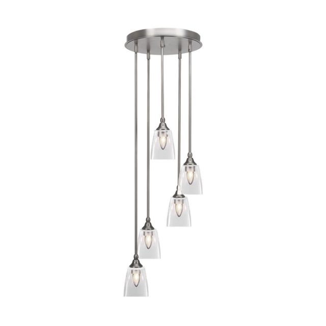Toltec Lighting Empire 5 Light 14 inch Cluster Pendalier in Brushed Nickel with Clear Bubble Glass 2145-BN-461