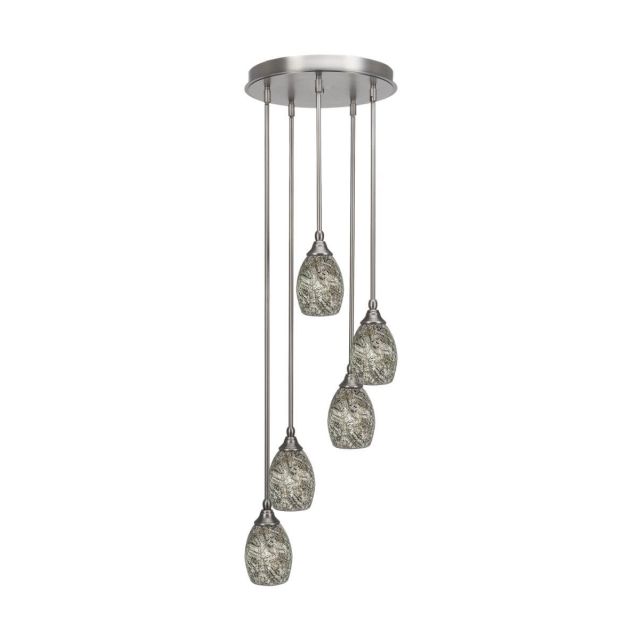 Toltec Lighting Empire 5 Light 15 inch Cluster Pendalier in Brushed Nickel with Natural Fusion Glass 2145-BN-5054