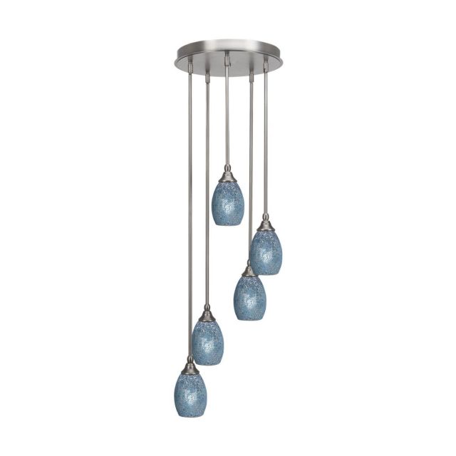 Toltec Lighting Empire 5 Light 15 inch Cluster Pendalier in Brushed Nickel with Turquoise Fusion Glass 2145-BN-5055