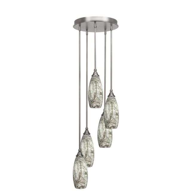 Toltec Lighting Empire 5 Light 14 inch Cluster Pendalier in Brushed Nickel with Natural Fusion Glass 2145-BN-5064