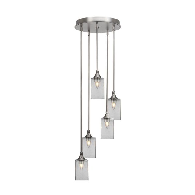 Toltec Lighting Empire 5 Light 14 inch Cluster Pendalier in Brushed Nickel with Square Clear Bubble Glass 2145-BN-530