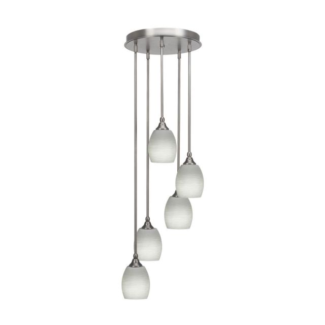 Toltec Lighting Empire 5 Light 14 inch Cluster Pendalier in Brushed Nickel with White Linen Glass 2145-BN-615