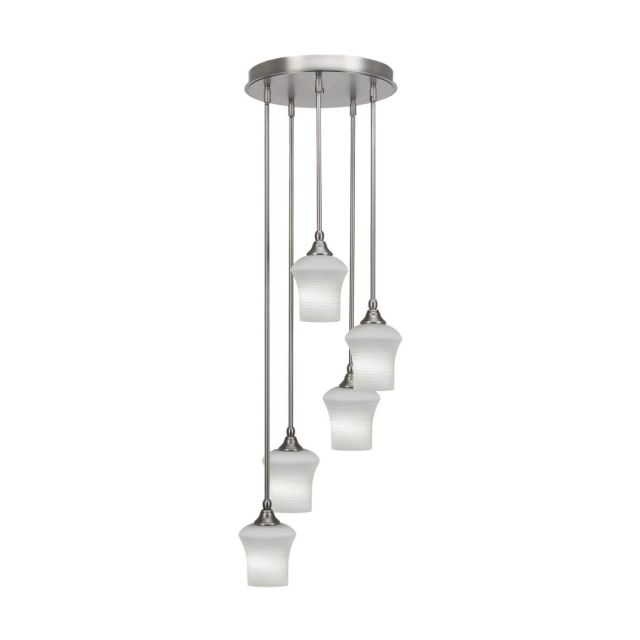 Toltec Lighting Empire 5 Light 15 inch Cluster Pendalier in Brushed Nickel with Zilo White Linen Glass 2145-BN-681