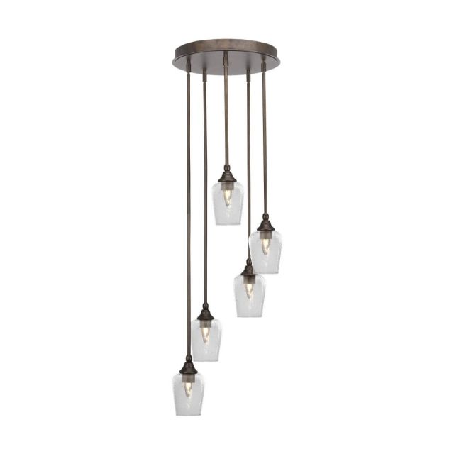 Toltec Lighting Empire 5 Light 15 inch Cluster Pendalier in Bronze with Clear Bubble Glass 2145-BRZ-210