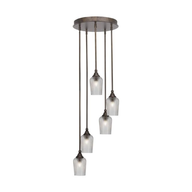 Toltec Lighting Empire 5 Light 15 inch Cluster Pendalier in Bronze with Clear Textured Glass 2145-BRZ-4250