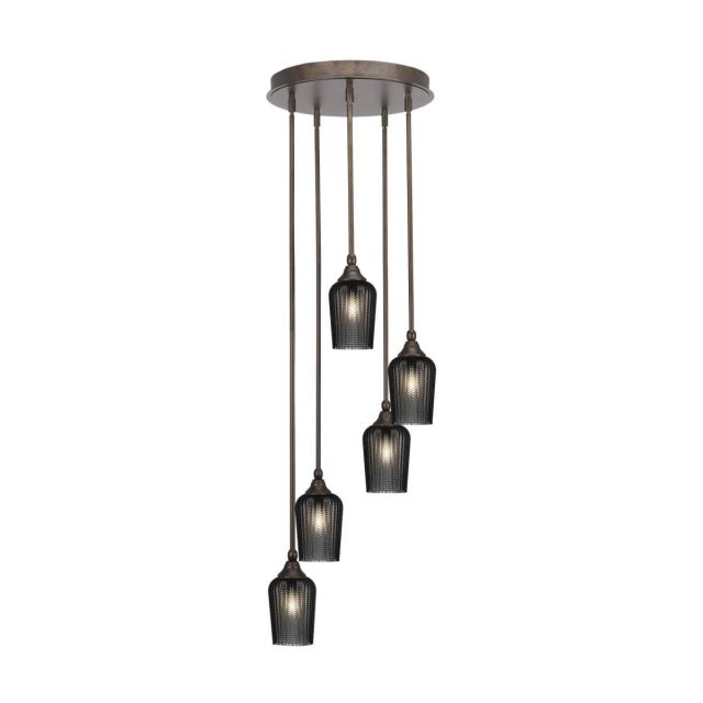 Toltec Lighting Empire 5 Light 15 inch Cluster Pendalier in Bronze with Smoke Textured Glass 2145-BRZ-4252