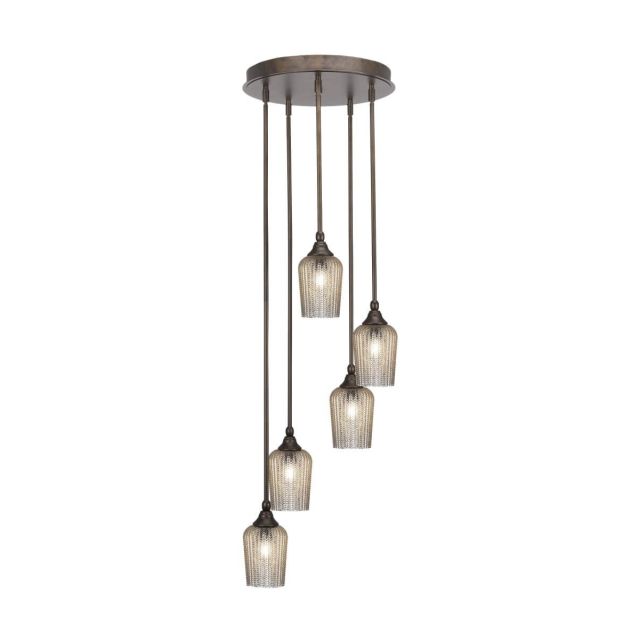 Toltec Lighting Empire 5 Light 15 inch Cluster Pendalier in Bronze with Silver Textured Glass 2145-BRZ-4253